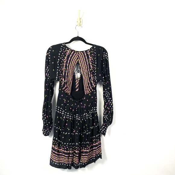 Free People OB736059 Coryn Long Sleeve Mini Dress in Black Combo Size 4 - Picture 8 of 11